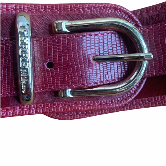 Ferre Milano Vintage Red Calf Hair Leather Gold Buckle Made in Italy Wide Belt - Picture 3 of 7